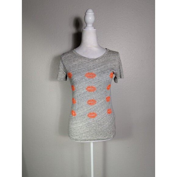 NWOT J Crew Gray T Shirt Orange Beaded Lips XXS - Picture 1 of 8